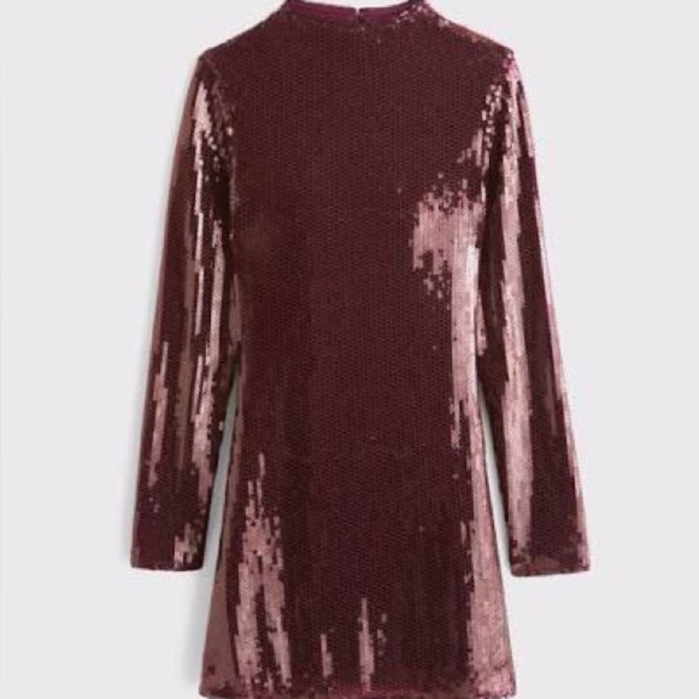 Abercrombie & Fitch Paloma Burgundy Sequin Long Sleeve Dress XXXL